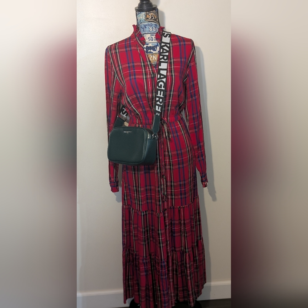 CHAPS NWT Tartan Plaid Drawstring Waist Maxi Dress - Picture 6 of 16